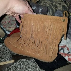 Brown fringe ankle boots
